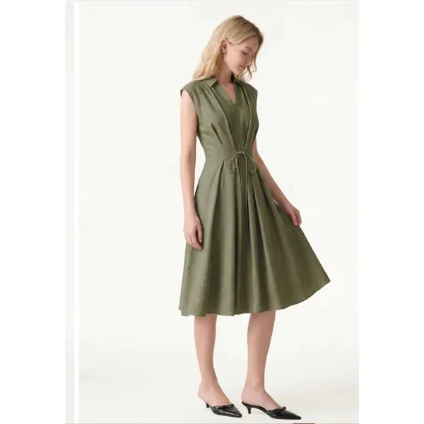 Brand New OGL Size Medium Olive Green Midi Shirt Dress With Belt - Image 2