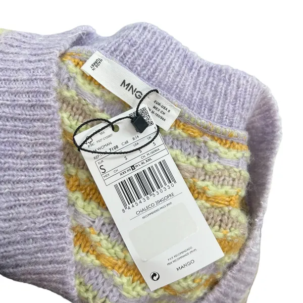 Mango Knit Sweater Vest Scallop Hem Pastel‎ Purple Yellow Size Small - Image 9