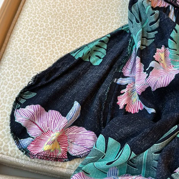 Lulus Smocked Navy Pink Green Floral Tropical Maxi Dress with Pockets size M - Image 13
