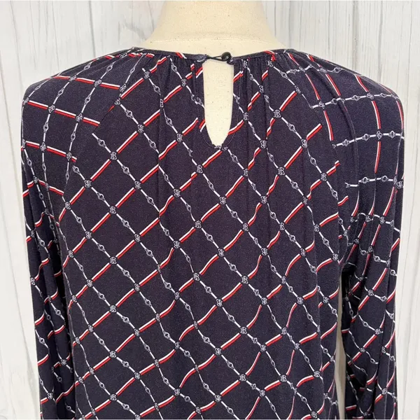 LAUREN RALPH LAUREN Jaralda Logo Chain Link Print‎ Long-Sleeve Blouse, Large - Image 8