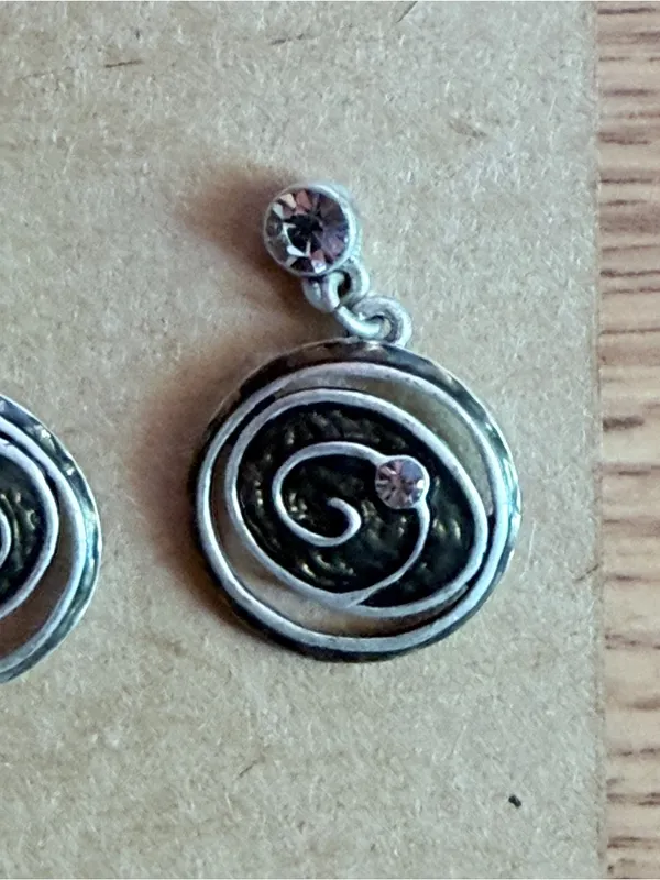 Chico's Silver Spiral Drop Earrings with Clear Stones - Image 2