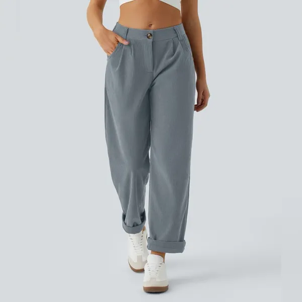 NWT HALARA Mid Rise Zipper Pocket Corduroy Casual Pants in Blue Women’s Sz Large - Image 2
