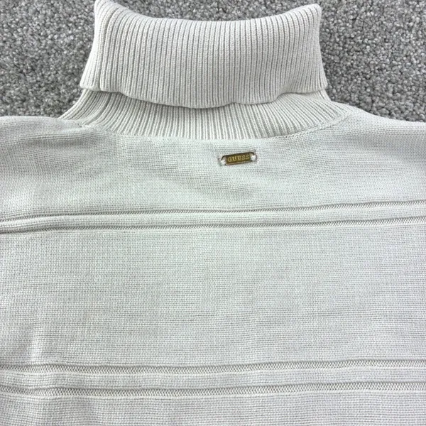 Guess Cream‎ Knit Turtleneck Sweater Balloon Sleeve Cable Knit Casual Retro VTG - Image 10