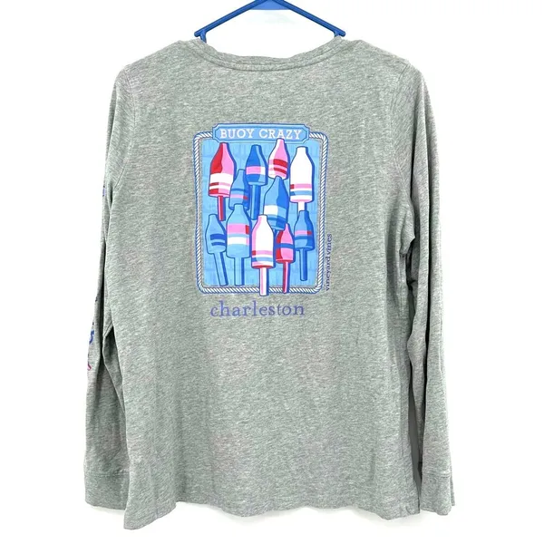 Vineyard Vines Size Medium Shirt Gray Pocket Tee Long Sleeve Buoy Crazy Nautical - Image 3