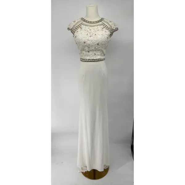 Sherri Hill 50025 White Two Piece Open Back Beaded‎ Gown Size 2 New! - Image 7
