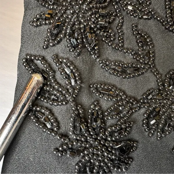 BEBE Black Beaded Evening Purse – Floral Shoulder Bag - Image 8