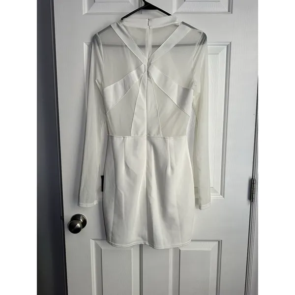 Women’s Lulu’s Living The Spotlight White Mesh Long Sleeve Mini Dress M Bride - Image 4