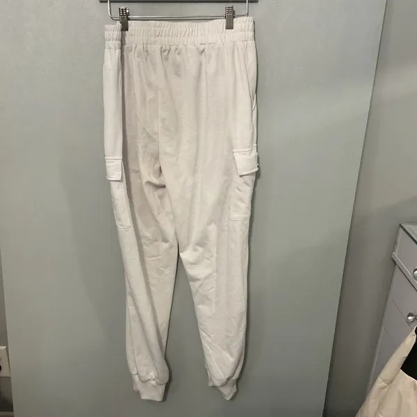 New Look Women Joggers White Cargo Pocket Elastic Waist Size Large - Image 3