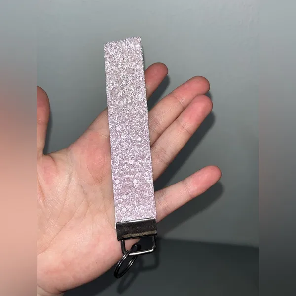 Handmade Lilac Chunky Sparkle Glitter Canvas Faux Leather Keychain Keyfob Wrist - Image 2