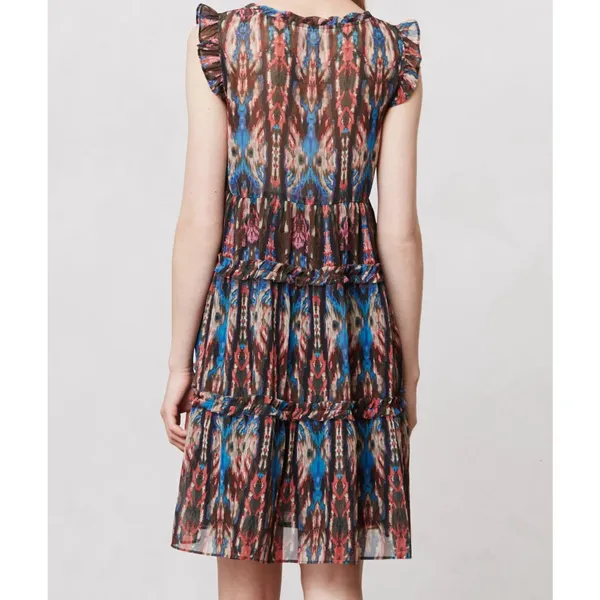Anthropologie Lili's Closet Sibylline Ikat Tiered Ruffle Dress Womens Small Boho - Image 6