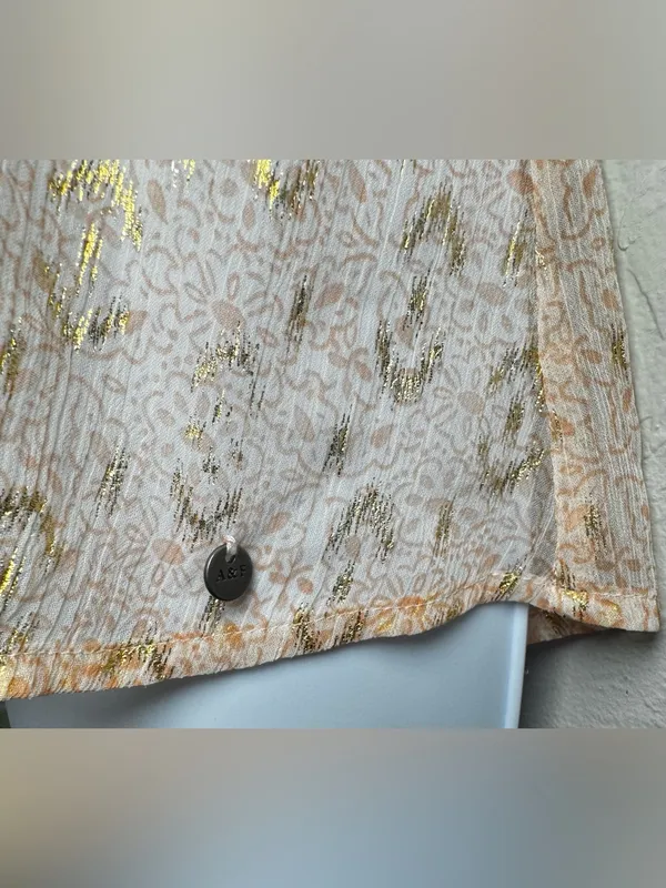 Abercrombie &Fitch Sheer Pink & Gold Metallic Foil Tank Top Size Large - Image 5