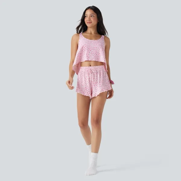 Halara NWT Mid-Rise Leopard Print Lounge Shorts – Pink | Ruffle Hem | M - Image 5
