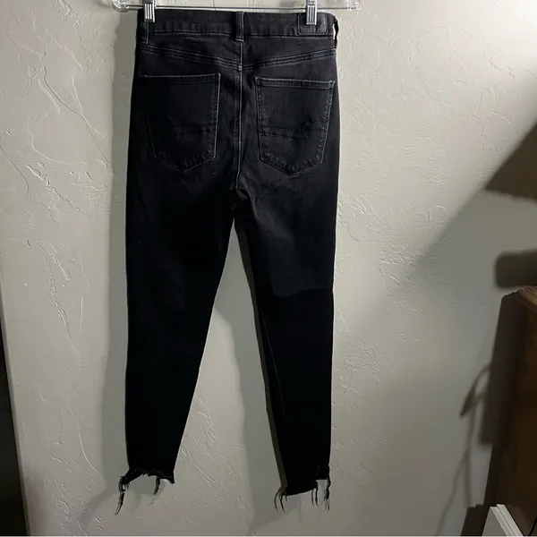 American Eagle Black The Dream Curvy Super Hi Rise‎ Distressed Denim Jeans - Image 7