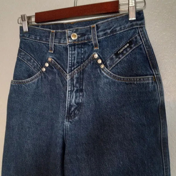 Rockies 27x27 Womens High Rise Rodeo Cowgirl Western Cotton Dark Denim Jeans - Image 2
