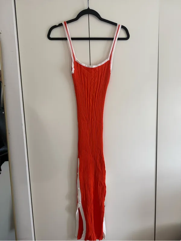 SOLID & STRIPED Orange Ribbed Maxi Dress with White Trim - Image 5