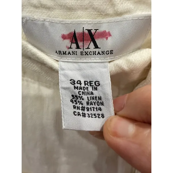 Armani Exchange Women Pants 34 Regular Ivory Linen Blend Cargo Straight Leg - Image 7