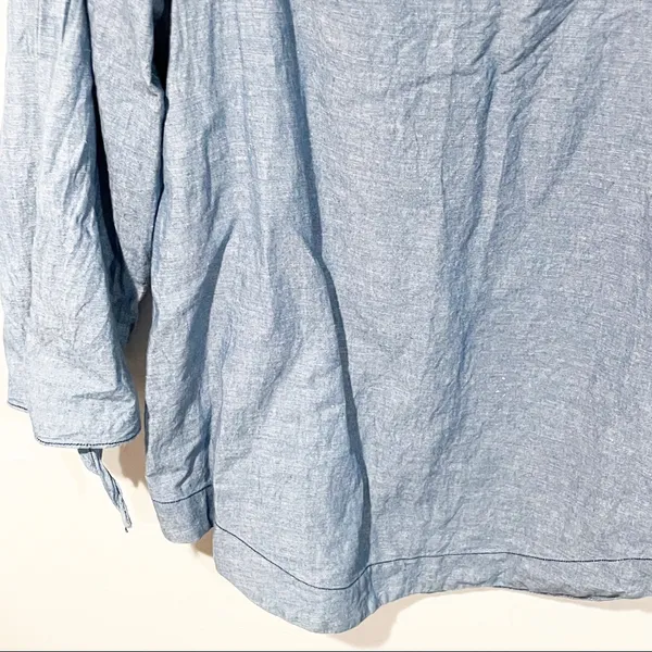 Free People‎ Small Linen Chambray Denim Show Some Shoulder Tie Wrist Tunic Top - Image 3