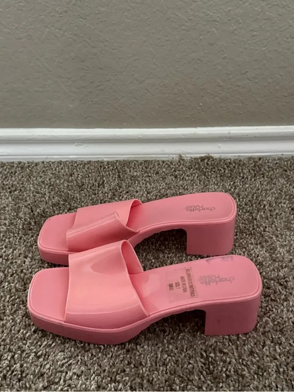 Charlotte Russe Pink Jelly Platform Block Heel Mule Sandals Y2K Size 7 - Image 12