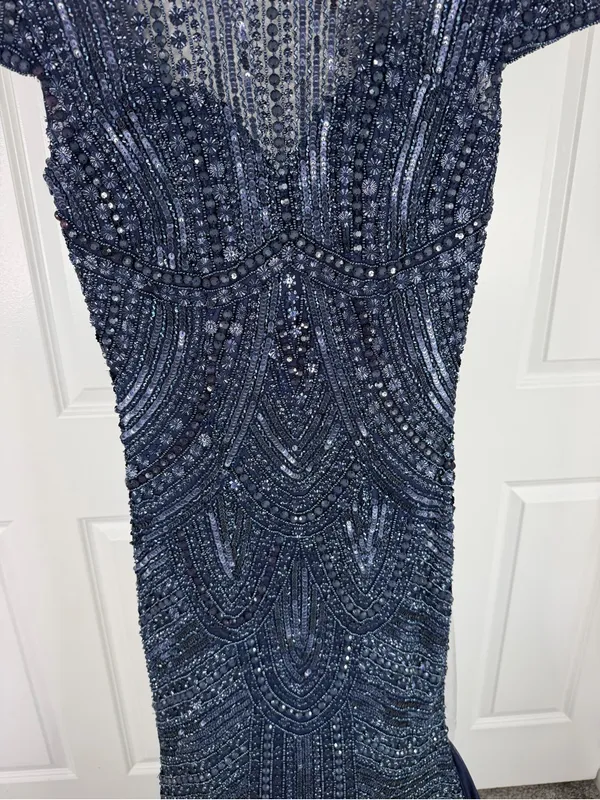 Sherri Hill 51426 Size 4 NWT Navy Beaded Mermaid Evening Gown Formal Prom Dress - Image 4