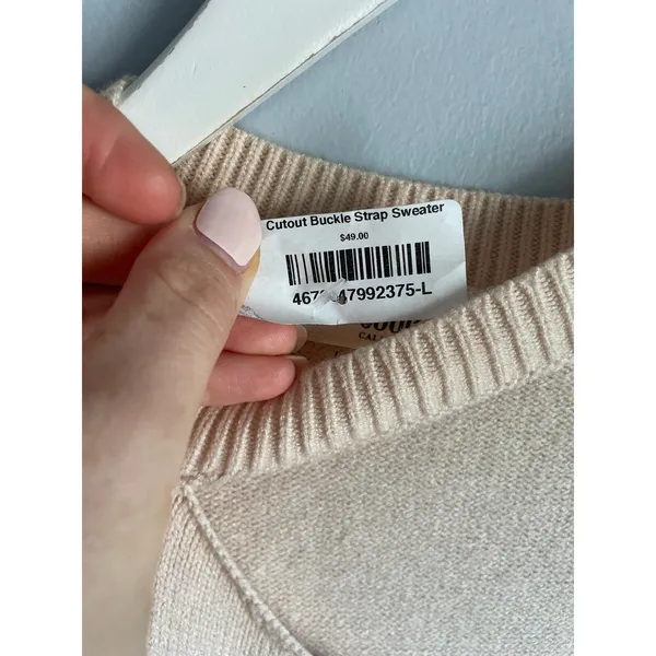 Peach Love California Cream‎ One Shoulder Cutout O Ring Knit Sweater Large Y2K - Image 7