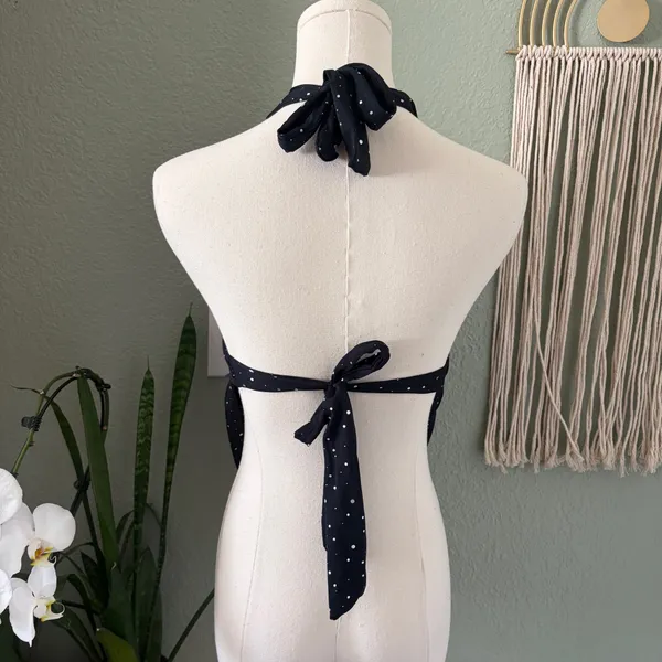 Black polka dot backless halter top Size M - Image 3