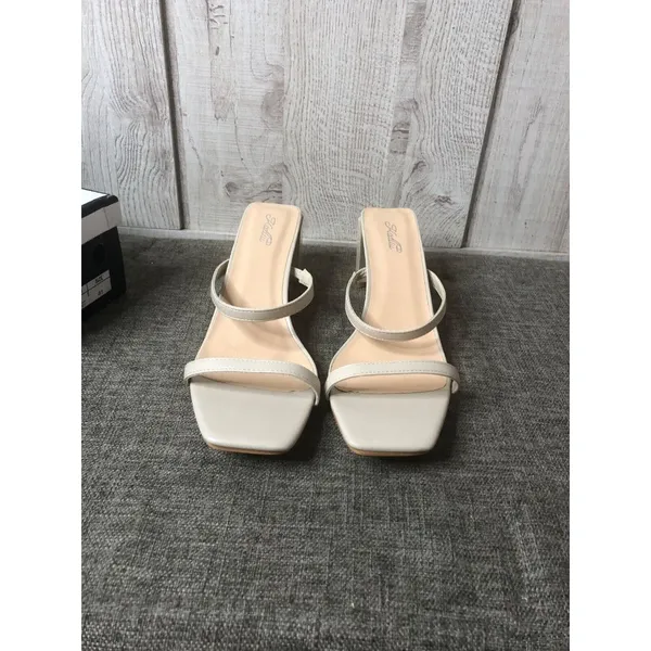 Katlui Womens Sandals 9.5 Beige Apricot Slip On Heels Open Toe Summer Strappy - Image 5
