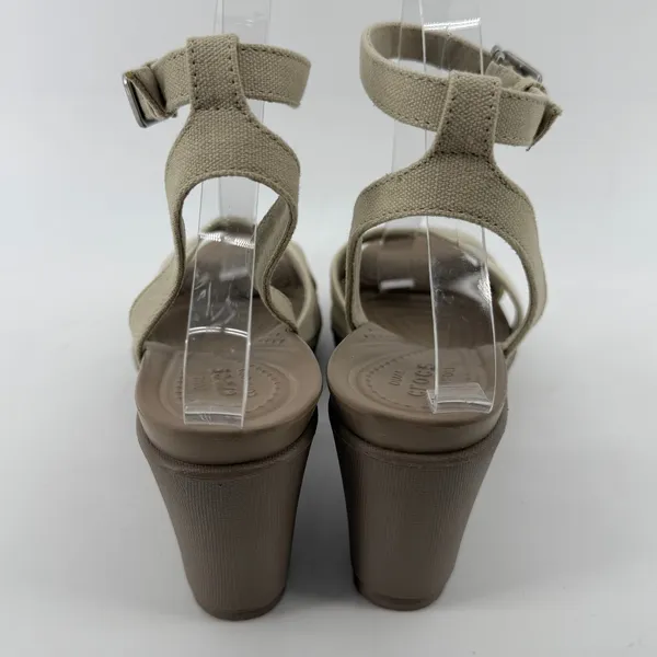 Crocs Leigh II Cross Strap Ankle Wedge Sandal Beige Khaki Women 8 Strappy New - Image 4