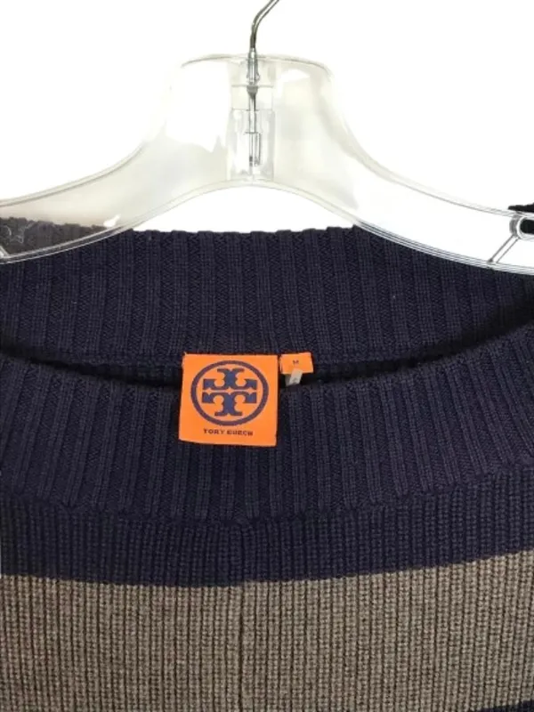 Tory Burch Size Medium 100% Wool Oversized Wool Short Sleeve Striped Sweater - Image 3