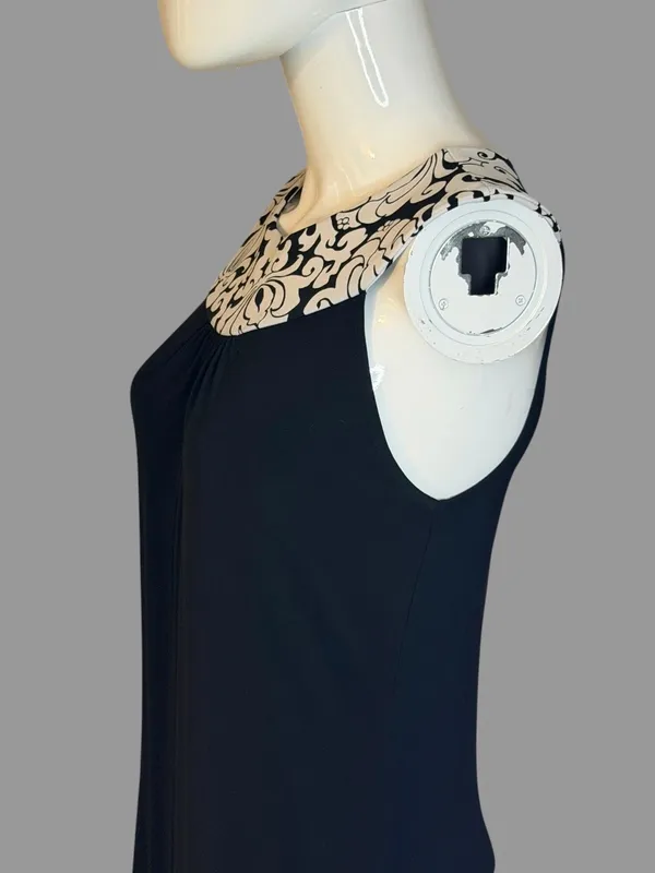 White House Black Market Black Dress with White Damask Trim - Image 5