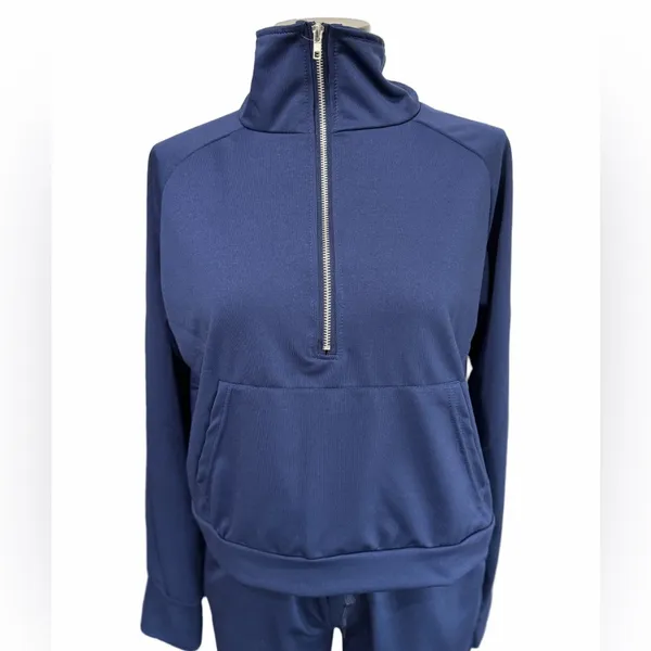 Women's Dark Blue Two Piece Casual Wear Pants and 3/4 Zip Top Size S #260801 - Image 3