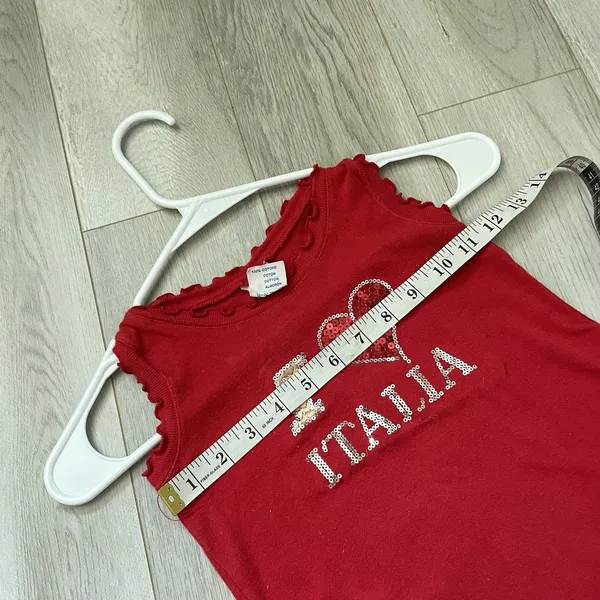 Italia Tank Top cotton sequin ruffle womens Red (size 2) blokecore euro y2k vtg - Image 3