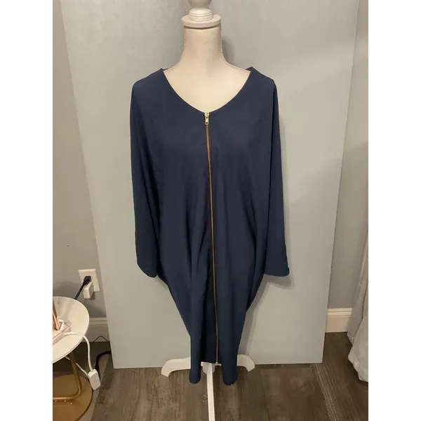 ASOS Womens Dress Navy Blue Zip Front Cocoon Draped Back Size 6 Long - Image 3