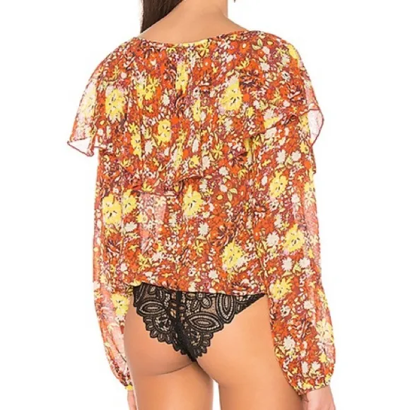 Free People Say it to me red sienna floral printed bodysuit size M - Image 3