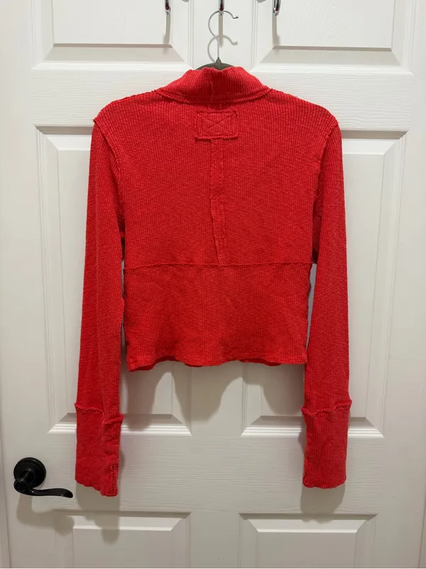 Free People We The Free Midnight Half Zip Ribbed Pullover Coral Red M Boho - Image 4