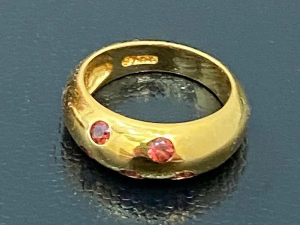 Gold Over  925 Signed Garnet Stones Hinged Bangle & Ring Set - Image 10