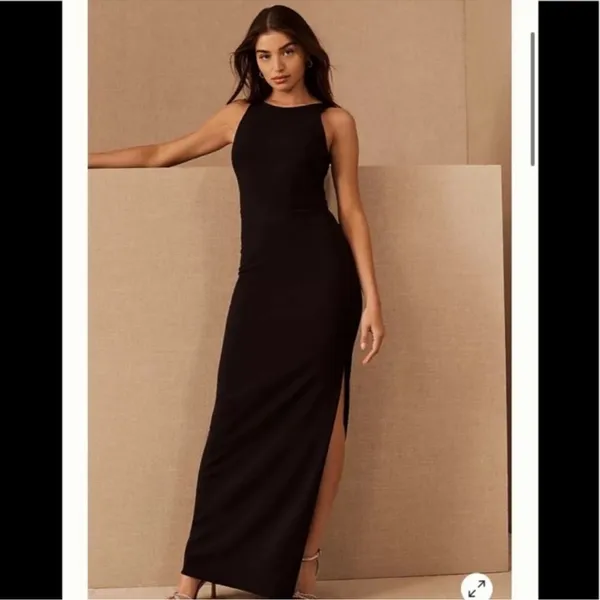 BHLDN Anthropologie London‎ Crepe Tie-Back Maxi Dress, Size 12 Large, Black NWT - Image 3