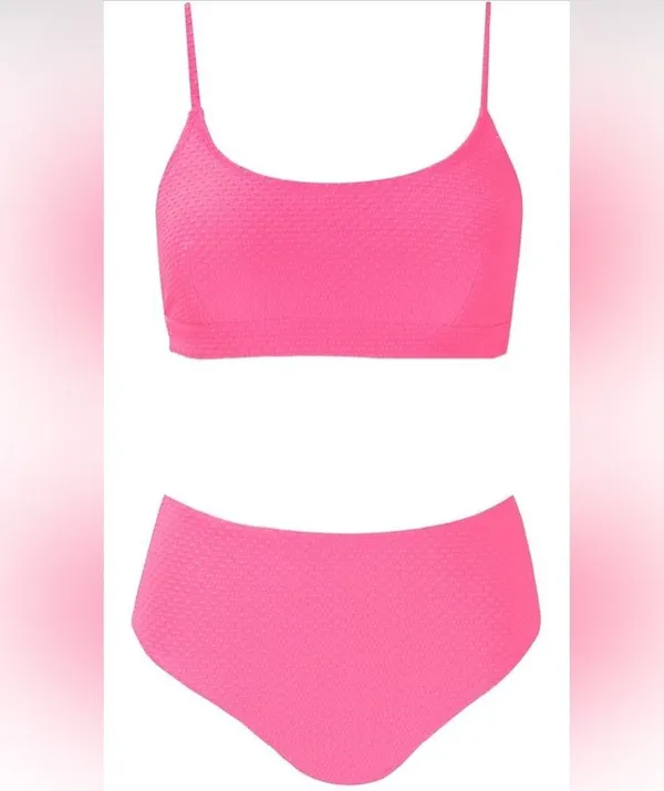 Cupshe NEW Pink Bikini Set 2 pc Bathing Suit High Waisted Ribbed Texture XL 16/18 - Image 8