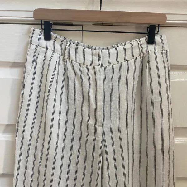 NWT Quince European Linen Women 8 Wide Leg Pant Oatmeal Stripe Eco Coastal - Image 2