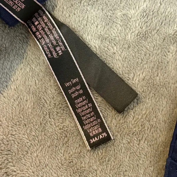 Victoria's Secret Very Sexy Push Up Bra Rhinestone Strap Womens 34A Navy Blue - Image 7