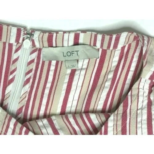 Loft Candy Stripe Romper LARGE Ruffled Sleeves Boat Neck Red Pink Tan - Image 4