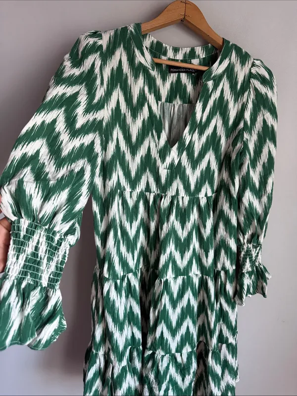 TUCKERNUCK Pomander Place green IKAT Kenzo Dress Small - Image 8
