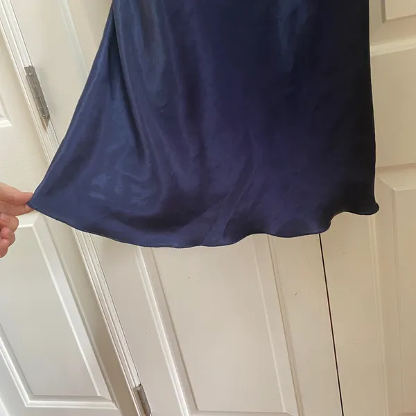 Y2K Bebe Slip Dress XL Navy Blue Cowl Neck Satin Midi Cocktail - Image 6