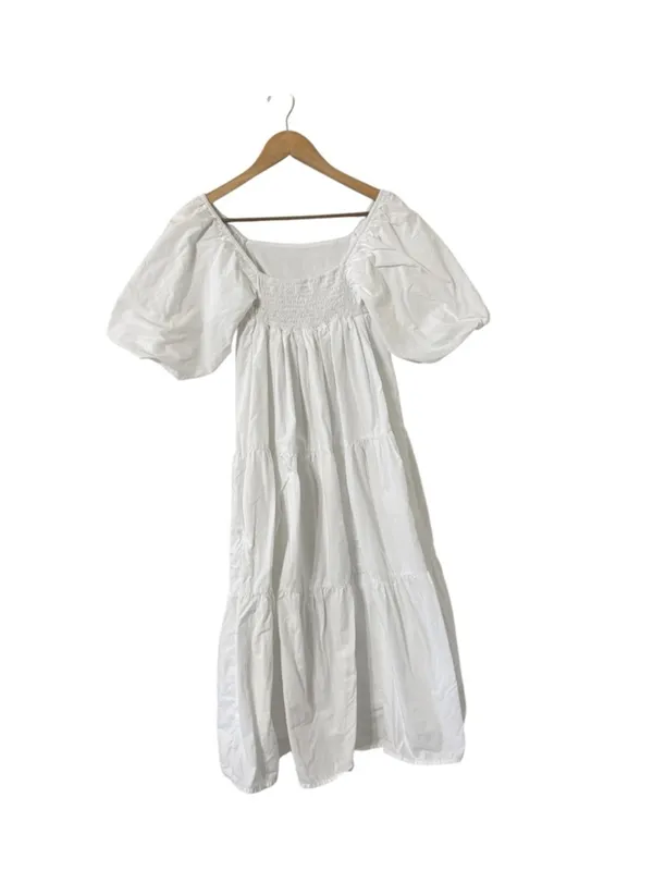 FAITHFULL THE BRAND Kiona Puff Sleeve Smocked Cotton Tiered Midi Dress - Image 7