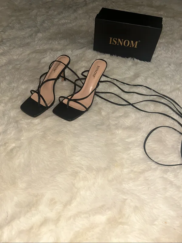 Insom Black Lace-Up Strappy Stiletto Sandals for Women NWT - Image 2
