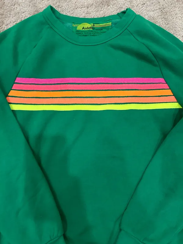 Aviator Nation Kelly Green Crewneck Sweatshirt With Neon Stripes Revolve Small - Image 4