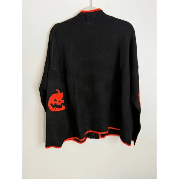 Fantastic Fawn Black Halloween Jack-o-lantern Cardigan size small - Image 4