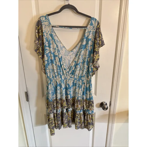 Daily Practice by Anthropologie Floral Tiered Ruffle Mini Dress Blue Medium - Image 2