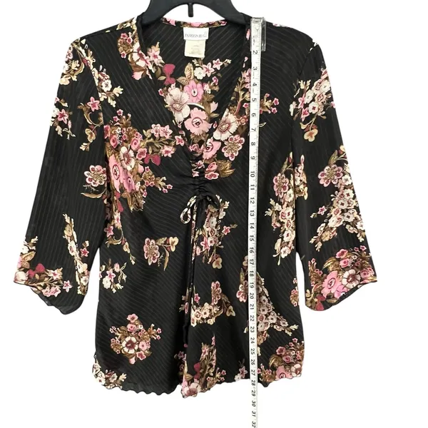 Fashion Bug Vintage 90s Floral Babydoll Top L Cinched Bust Y2K Romantic Fairy Grunge Blouse - Image 7