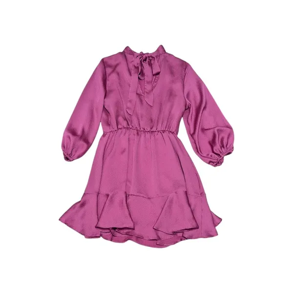 Vici Call Me Angel Dress Satin Pink Long Sleeve Tie Back Mock Neck Flirty Girly - Image 3