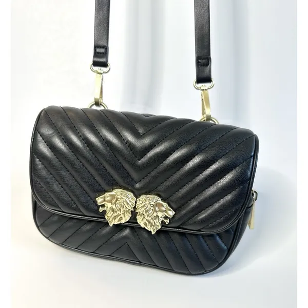 Zara Black Crossbody Bag Lion Head Gold Hardware Quilted Belt Bag‎ Convertible - Image 6